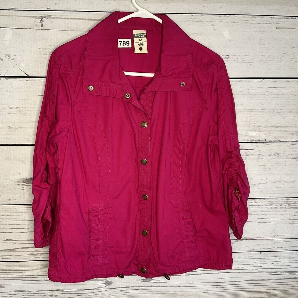 Vtg Oleg Cassini Sport Jacket Fuchsia Pink Full Zip Windbreaker WOMEN'S Size M